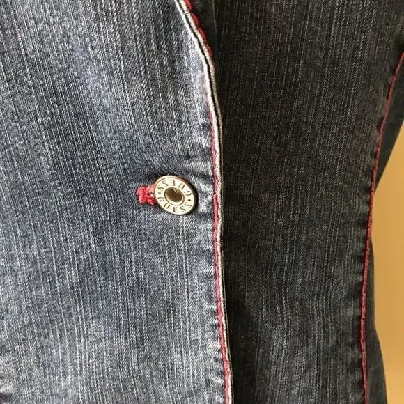 Fitted Collared One Button Denim Blazer/Jacket - Picture 6 of 8